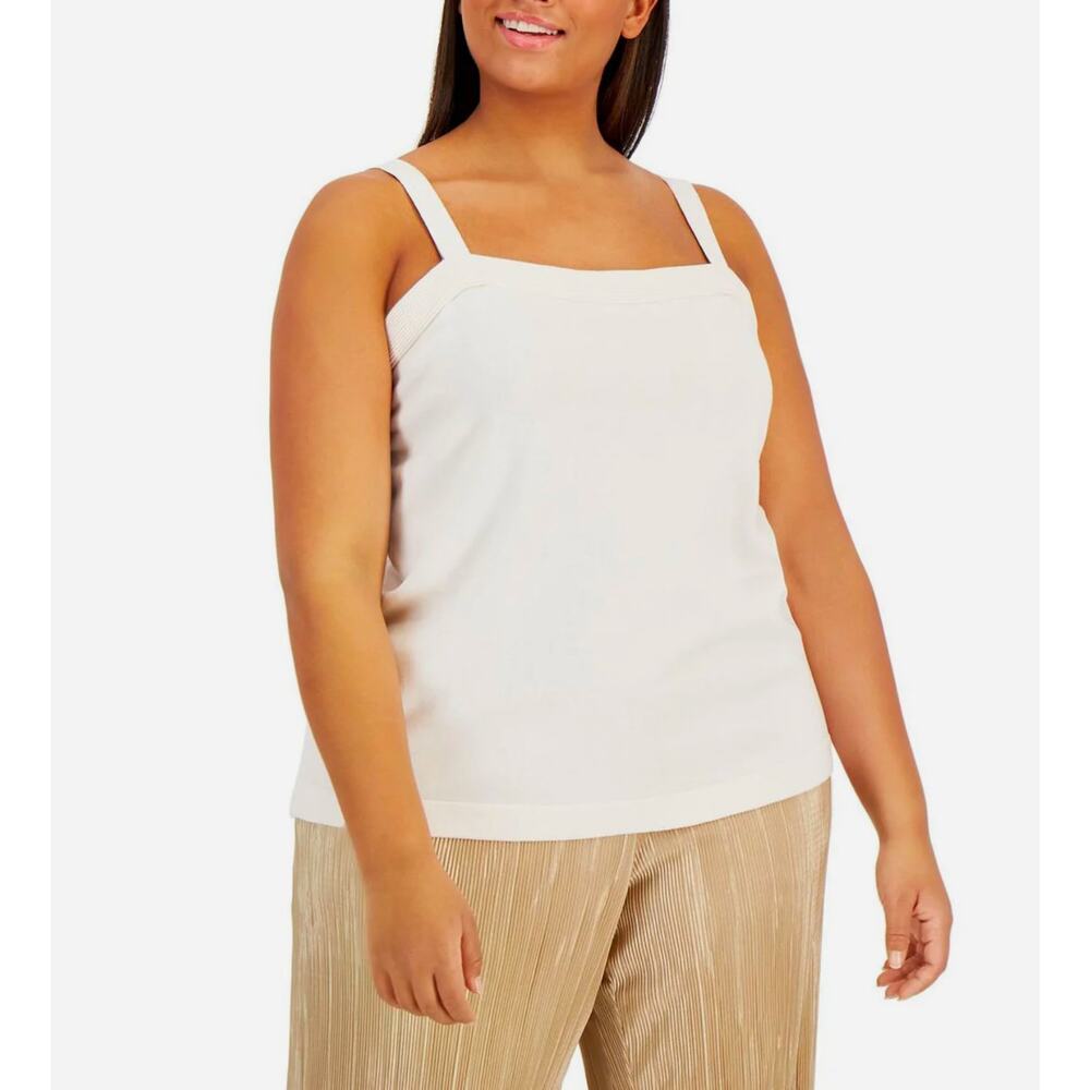 Anne Klein Cream Knit Square Neck Basic Tank Top Cotton Blend Women's Plus 2X